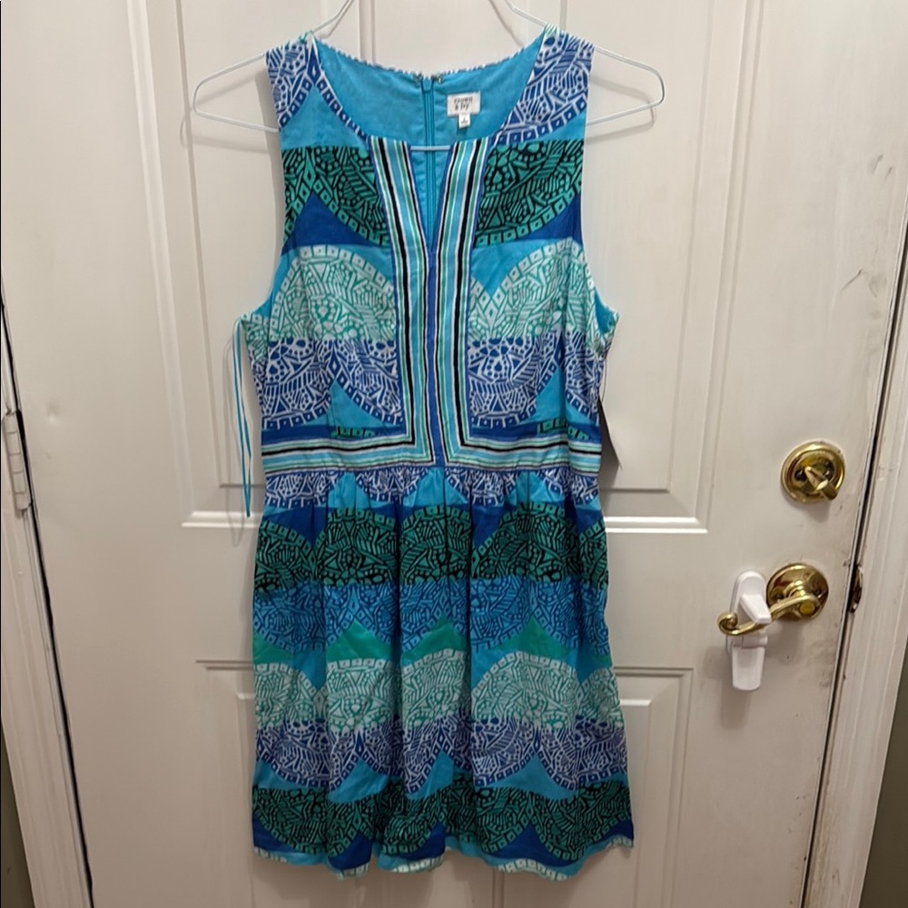 Crown & Ivy Blue and Green Patterned Dress